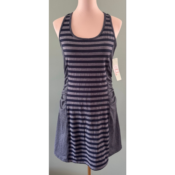 Women's Lola Navy Gray Striped Racerback Tank Dress M - Picture 1 of 5